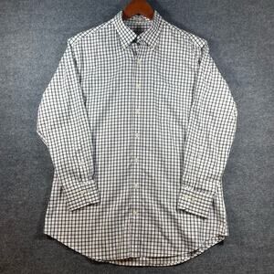 Peter Millar Nanoluxe Button Down Shirt Men's Large Beige Check Easy Care Casual